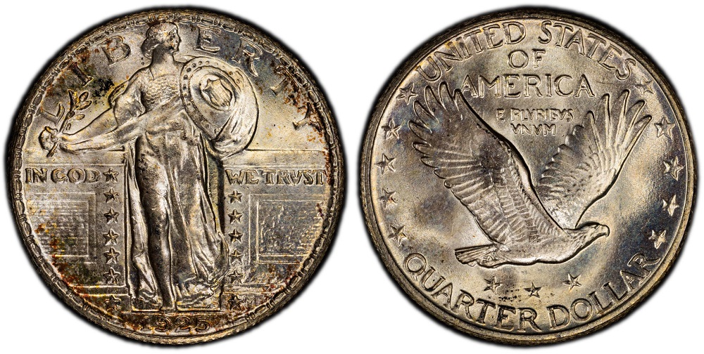1925 Standing Liberty quarter Full Head vs standard strike comparison showing helmet detail differences